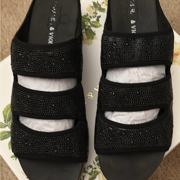 Chelsea & Violet Black Beaded Sandals - Picture 1 of 2
